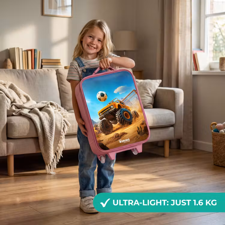 Monstertruck scoort goal in woestijnstadion Kinderkoffer - Roze klein -sfeer2_EN