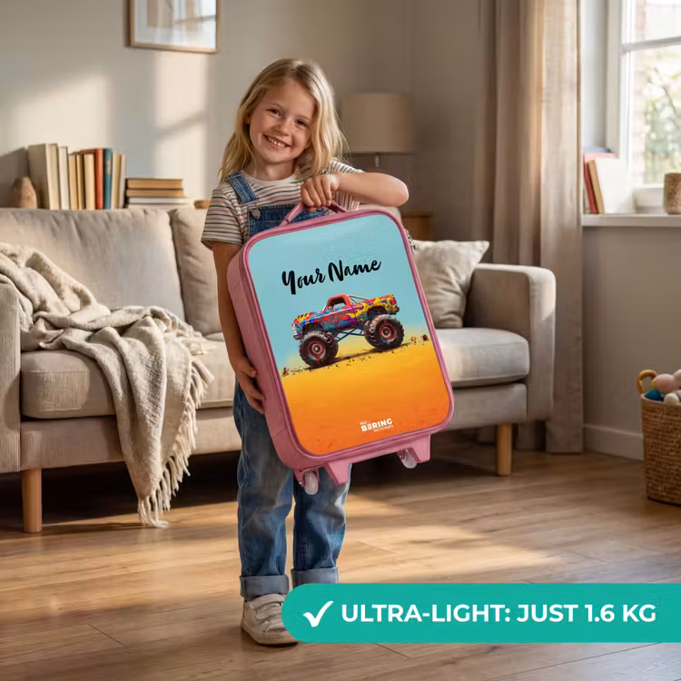 Monstertruck met Graffiti Print in het Zand Kinderkoffer - Roze klein -sfeer2_EN