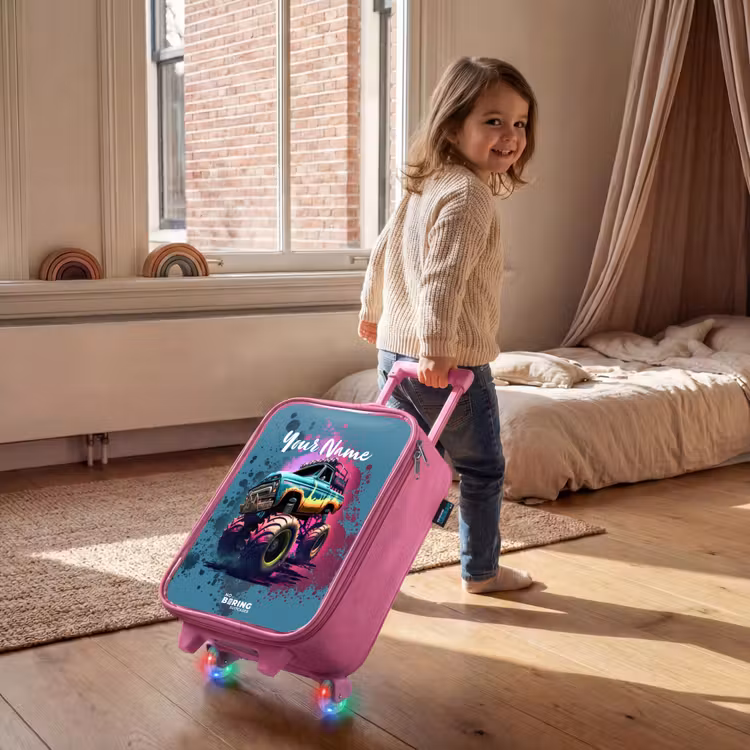 Monster Wheels Kinderkoffer - Roze klein -sfeer1