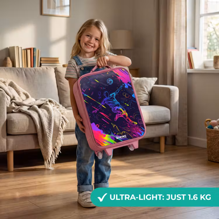 Neon actievolle voetbalspeler Kinderkoffer - Roze klein -sfeer2_EN