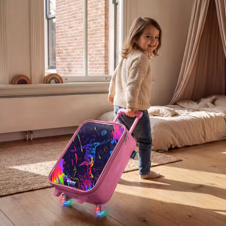 Neon actievolle voetbalspeler Kinderkoffer - Roze klein -sfeer1