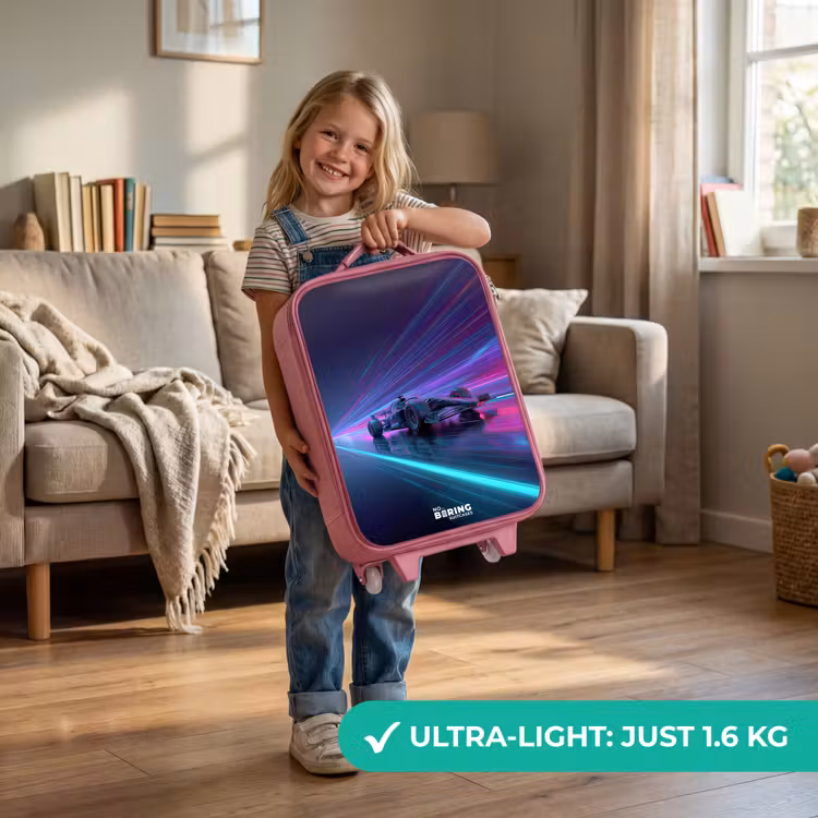 Neon - Raceauto - Lichtstrepen - Paars Kinderkoffer - Roze klein -sfeer2_EN