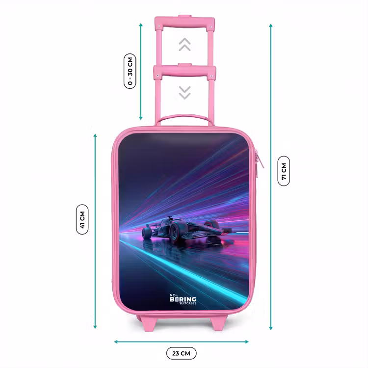Neon - Raceauto - Lichtstrepen - Paars Kinderkoffer - Roze klein -productfoto_formaten