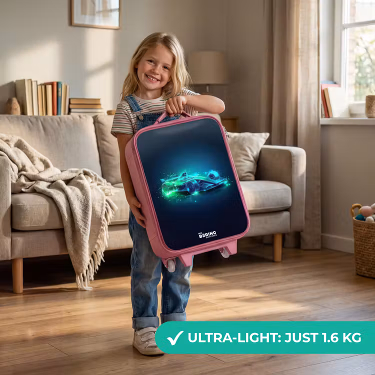 Neon racewagen in digitale stijl Kinderkoffer - Roze klein -sfeer2_EN