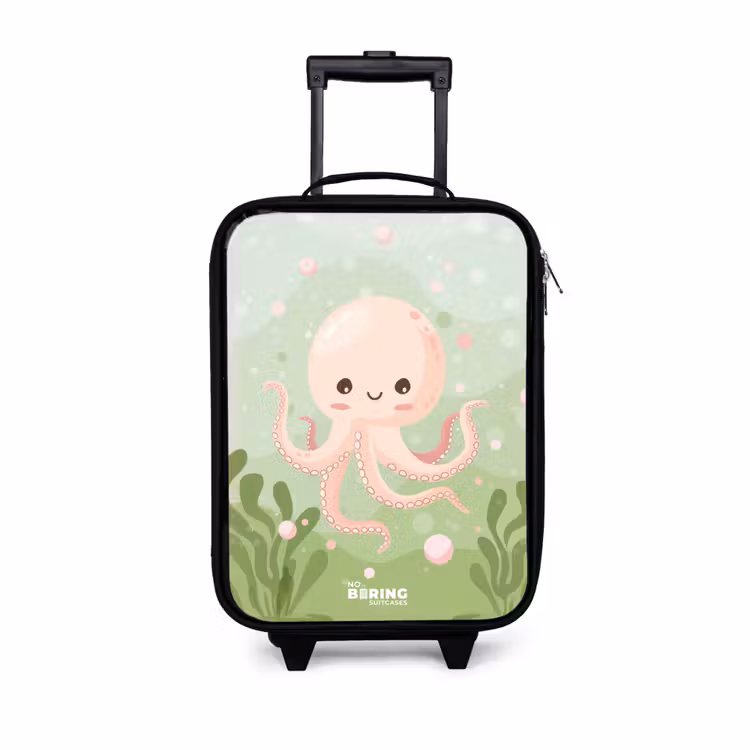 Roze octopus met een lach Kinderkoffer - Zwart klein -3d
