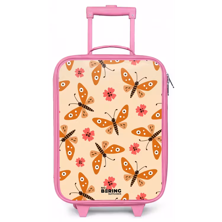 Oranje vlinders en roze bloemen op beige achtergrond Kinderkoffer - Roze klein -zz3dotto