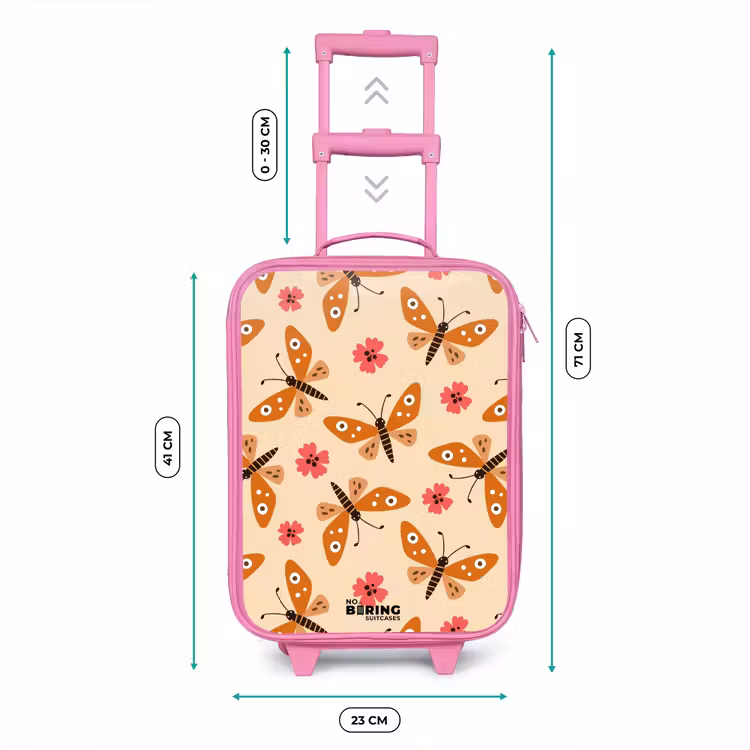 Oranje vlinders en roze bloemen op beige achtergrond Kinderkoffer - Roze klein -productfoto_formaten