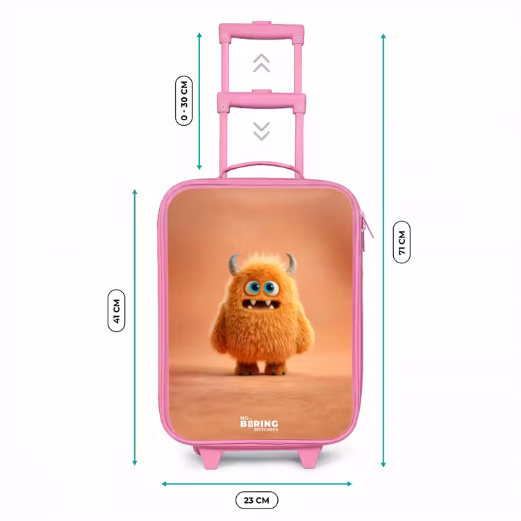 Oranje Pluizig Monster met Hoorns Kinderkoffer - Roze klein -productfoto_formaten