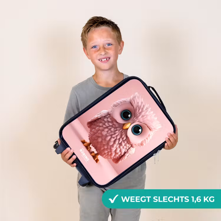 Roze uil met blauwe ogen Kinderkoffer - Zwart klein -sfeer4_NL
