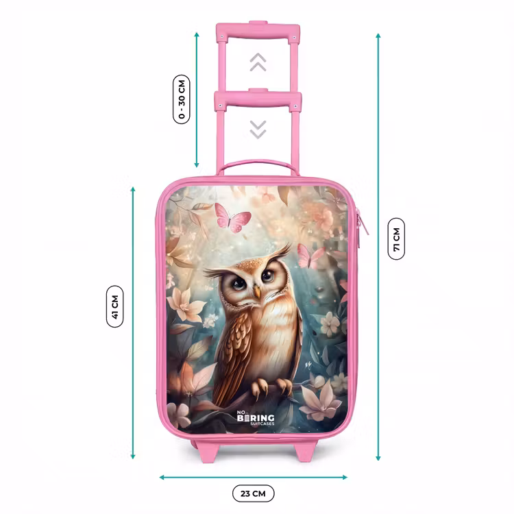 Uil met vlinders in mystiek bos Kinderkoffer - Roze klein -productfoto_formaten