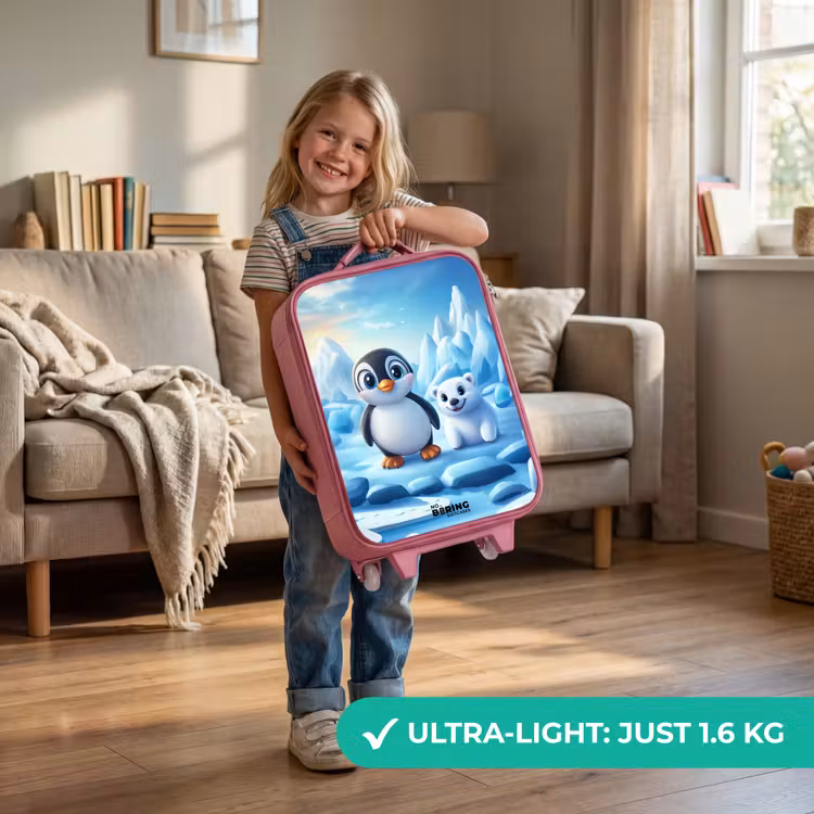 Pinguïn en ijsbeertje op ijsschotsen Kinderkoffer - Roze klein -sfeer2_EN