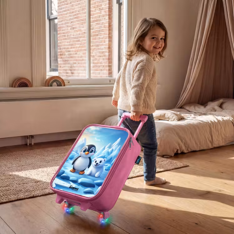 Pinguïn en ijsbeertje op ijsschotsen Kinderkoffer - Roze klein -sfeer1