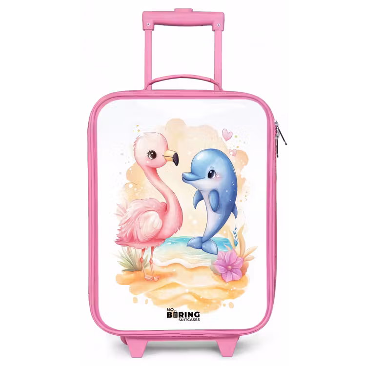 Roze flamingo en blauwe dolfijn op een strand Kinderkoffer - Roze klein -zz3dotto