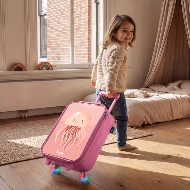 Roze kwal met gezicht Kinderkoffer - Roze klein -sfeer1