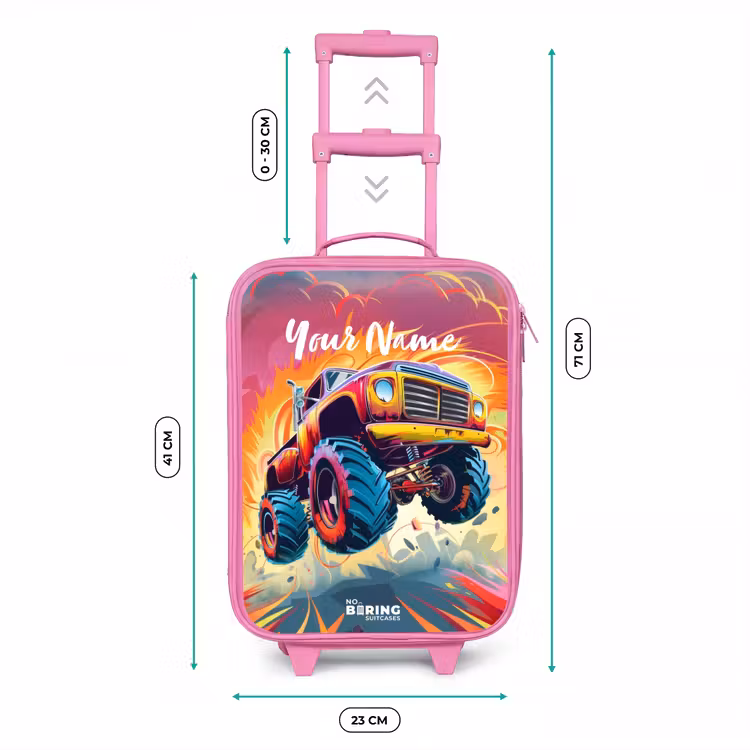 Roze Monstertruck Vliegt over het Asfalt Kinderkoffer - Roze klein -productfoto_formaten