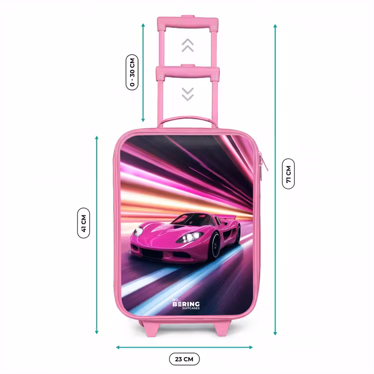 Roze raceauto flitst door neonlicht Kinderkoffer - Roze klein -productfoto_formaten