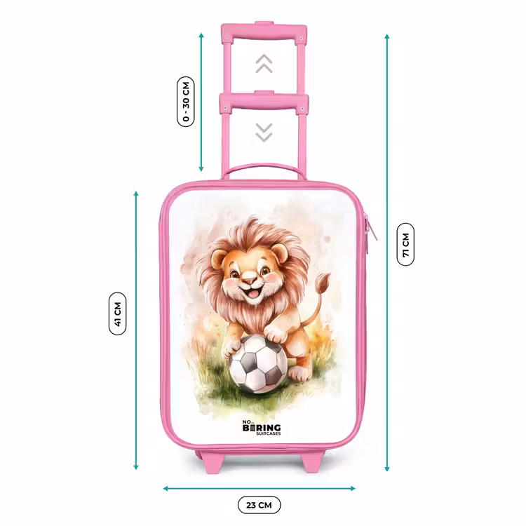 Speelse leeuw met voetbal op grasveld Kinderkoffer - Roze klein -productfoto_formaten