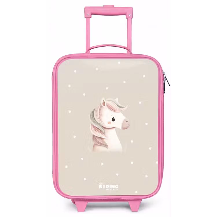 Pony omringd door stippen in beige kleuren Kinderkoffer - Roze klein -zz3dotto