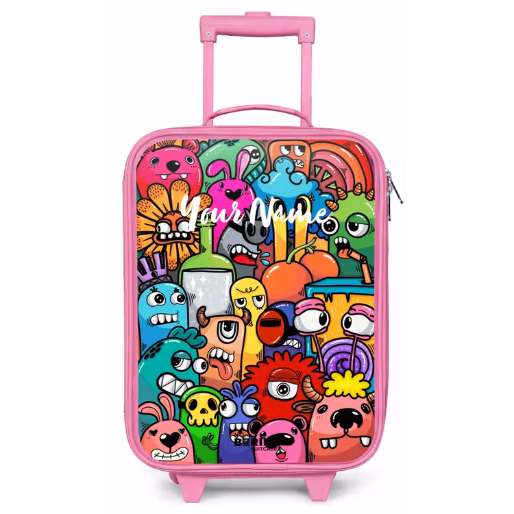 Knallende gekleurde monsters Kinderkoffer - Roze klein -zz3dotto