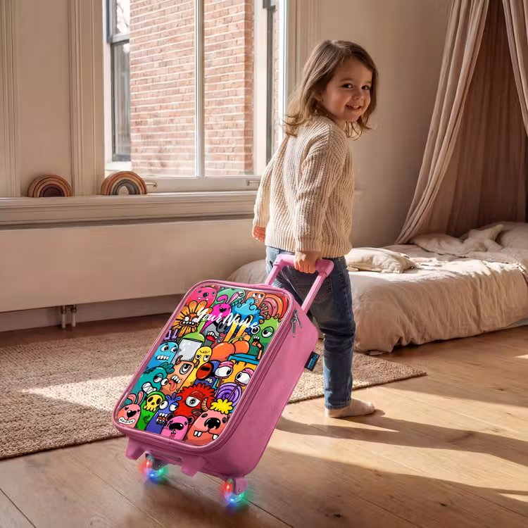 Knallende gekleurde monsters Kinderkoffer - Roze klein -sfeer1