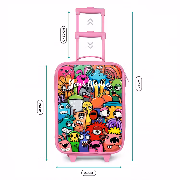 Knallende gekleurde monsters Kinderkoffer - Roze klein -productfoto_formaten