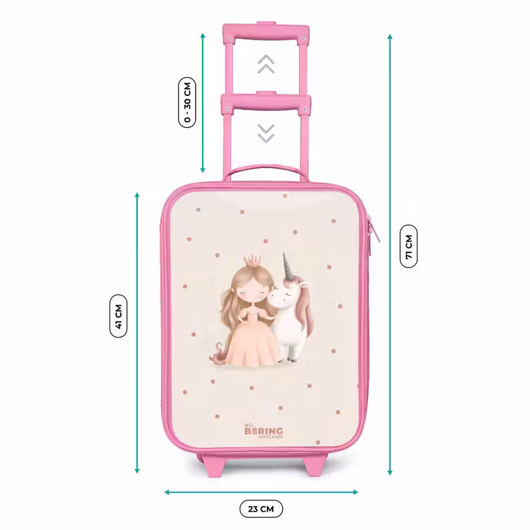 Prinses en een eenhoorn in pastel kleuren Kinderkoffer - Roze klein -productfoto_formaten