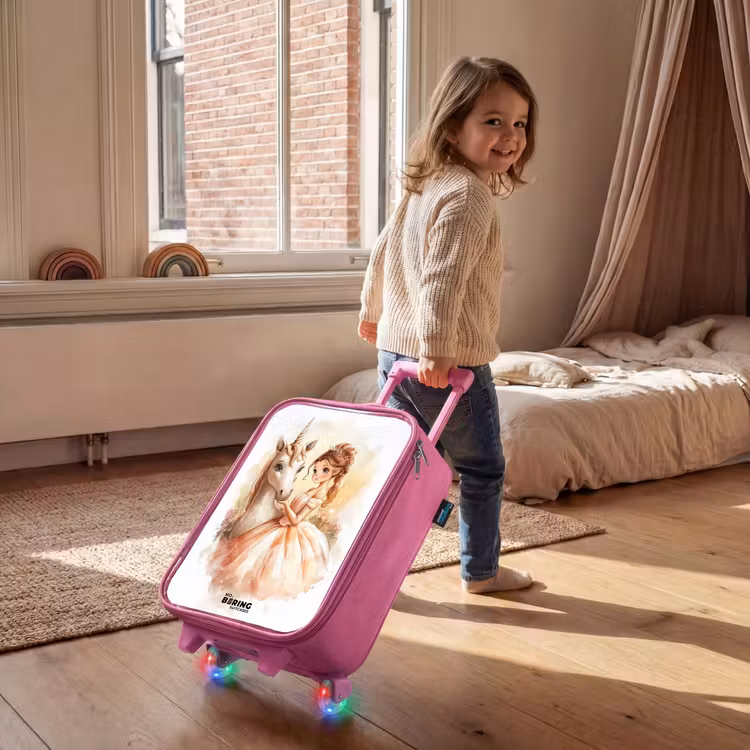 Prinses in jurk met witte eenhoorn Kinderkoffer - Roze klein -sfeer1