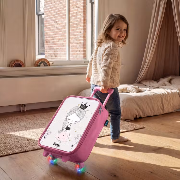 Prinses met zwart jurkje Kinderkoffer - Roze klein -sfeer1