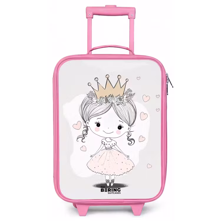 Prinses met kroon en roze hartjes Kinderkoffer - Roze klein -zz3dotto