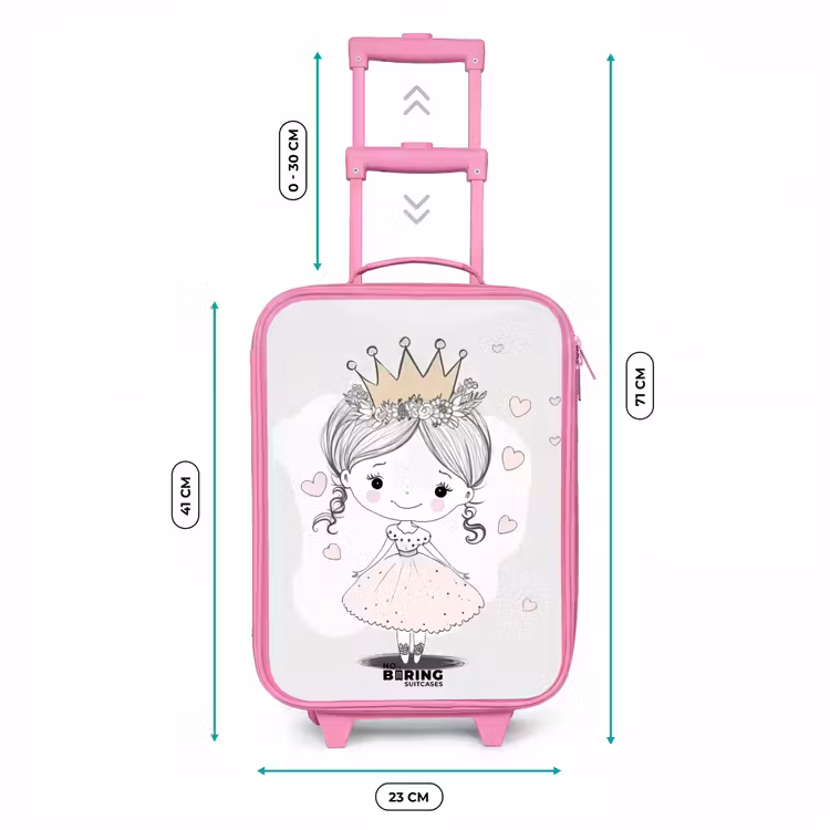 Prinses met kroon en roze hartjes Kinderkoffer - Roze klein -productfoto_formaten