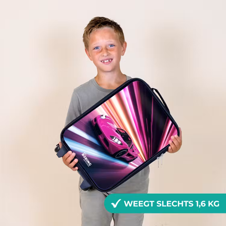 Roze raceauto flitst door neonlicht Kinderkoffer - Zwart klein -sfeer4_NL