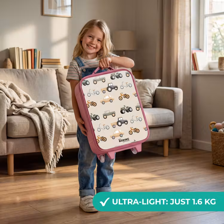 Retro voertuigen patroon Kinderkoffer - Roze klein -sfeer2_EN