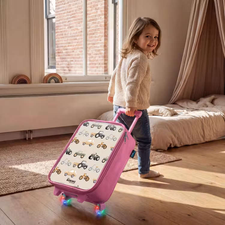 Retro voertuigen patroon Kinderkoffer - Roze klein -sfeer1