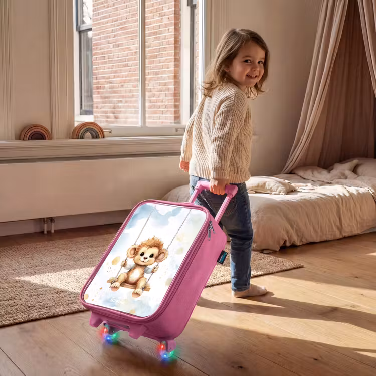 Schommelend aapje van waterverf Kinderkoffer - Roze klein -sfeer1