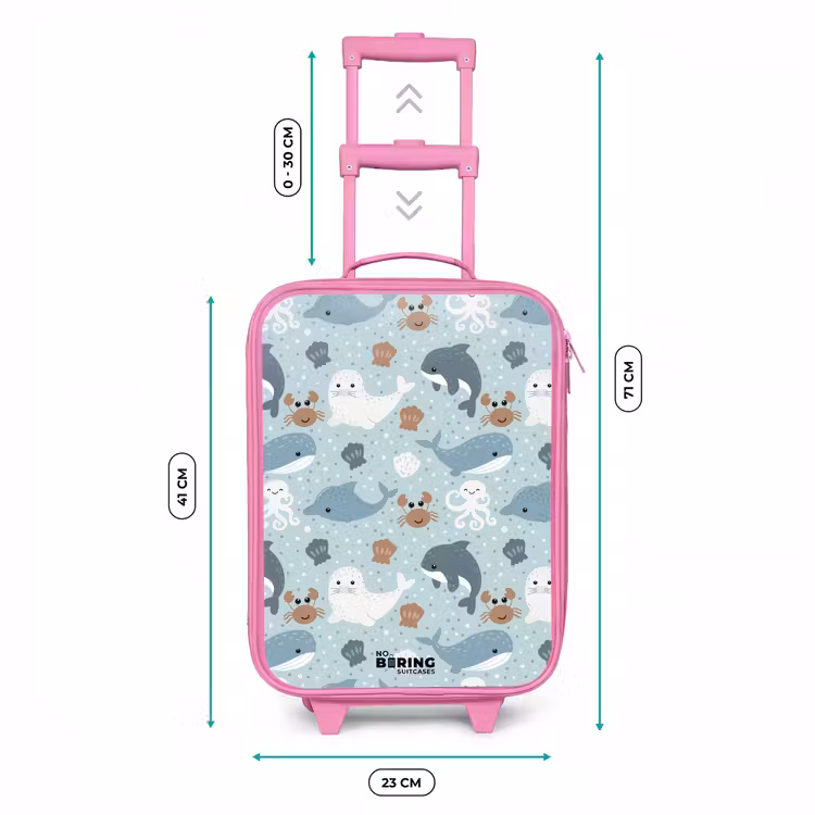 Zeedierenpatroon met dolfijnen, zeehonden en krabben Kinderkoffer - Roze klein -productfoto_formaten