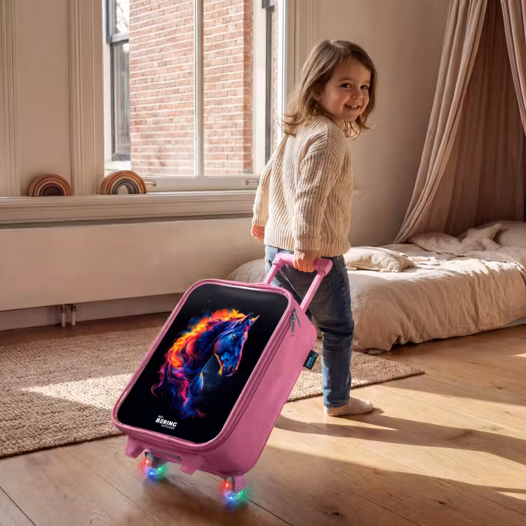 Zijaanzicht van een paard met vurige manen Kinderkoffer - Roze klein -sfeer1