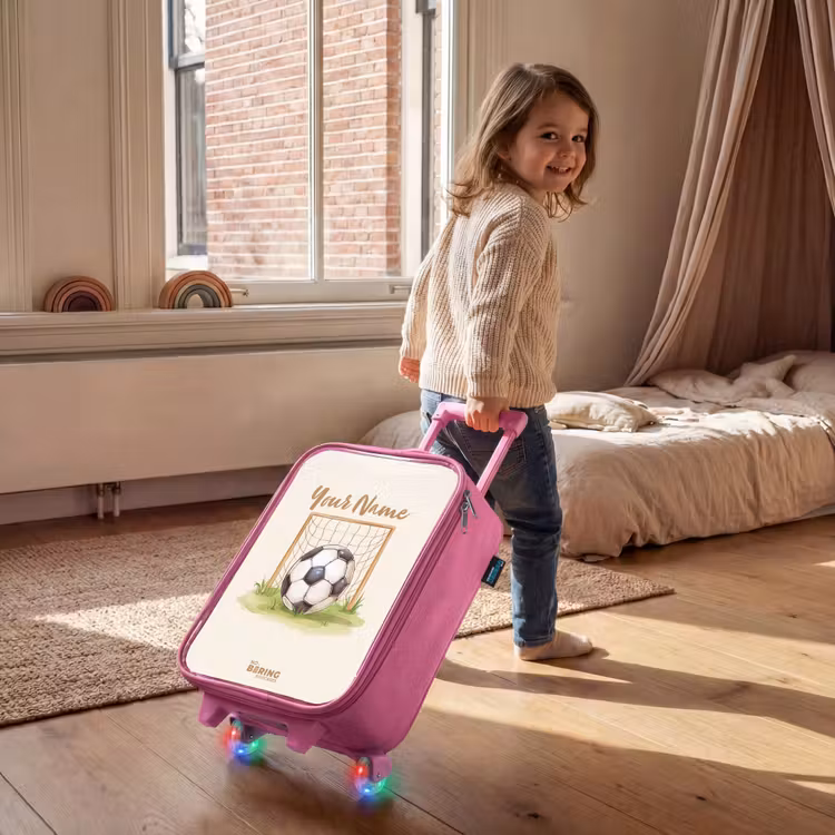 Voetbal in een goal Kinderkoffer - Roze klein -sfeer1
