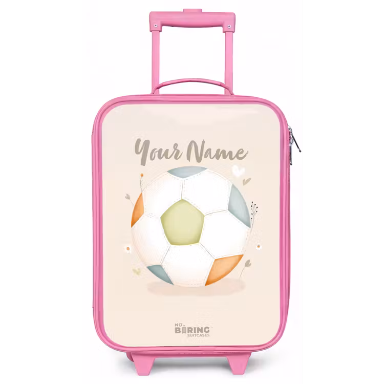 Voetbal in beige pastel kleuren Kinderkoffer - Roze klein -zz3dotto