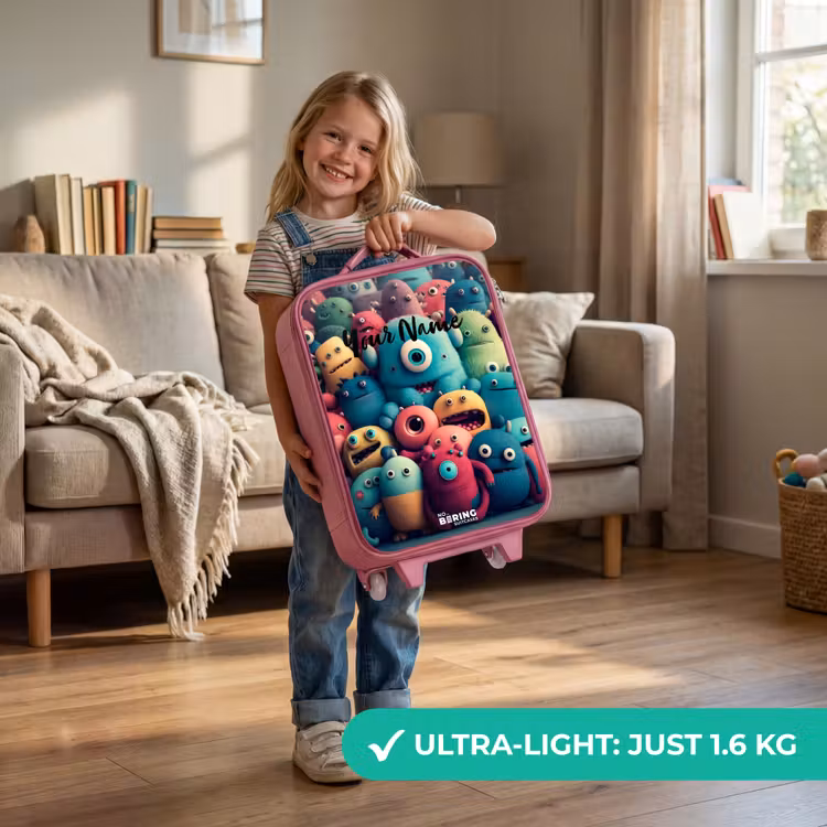 Zachte en bolle monsters Kinderkoffer - Roze klein -sfeer2_EN