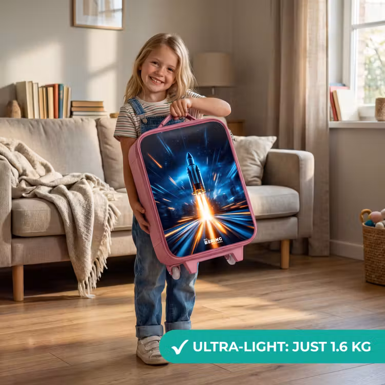 Ruimteraket stijgt op in nachtelijk lichtspektakel Kinderkoffer - Roze klein -sfeer2_EN