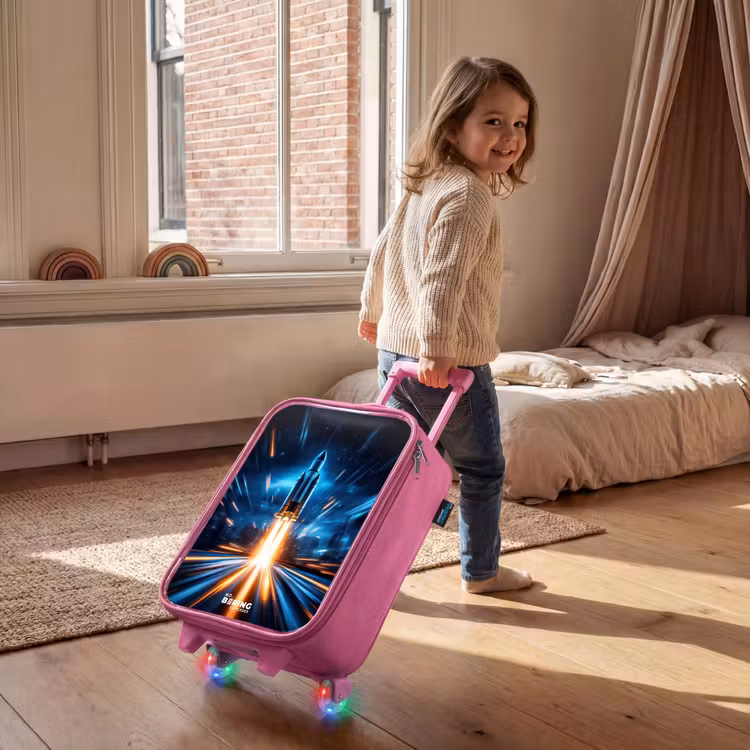 Ruimteraket stijgt op in nachtelijk lichtspektakel Kinderkoffer - Roze klein -sfeer1