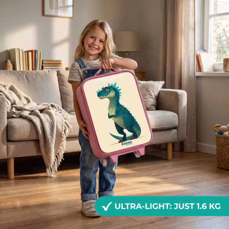Spiky dino met vriendelijke blik Kinderkoffer - Roze klein -sfeer2_EN