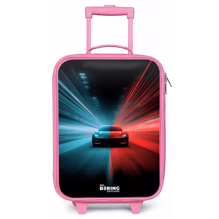 Sportwagen - Lichtstralen - Neon - Blauw Kinderkoffer - Roze klein -zz3dotto