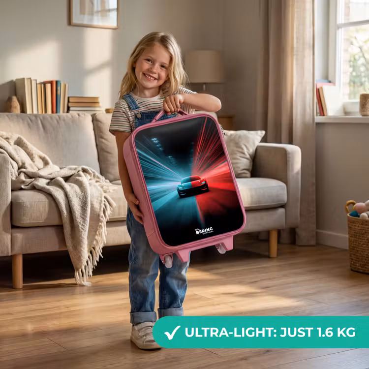 Sportwagen - Lichtstralen - Neon - Blauw Kinderkoffer - Roze klein -sfeer2_EN