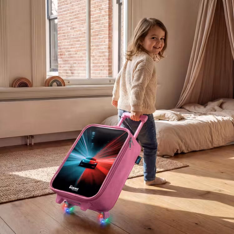 Sportwagen - Lichtstralen - Neon - Blauw Kinderkoffer - Roze klein -sfeer1