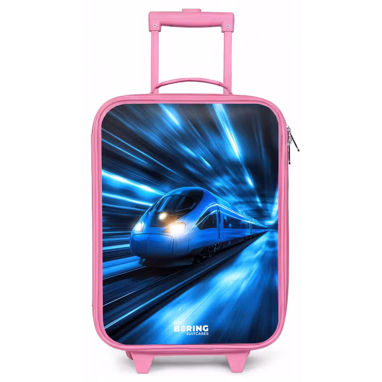 Supersnelle trein in neonblauwe tunnel Kinderkoffer - Roze klein -zz3dotto