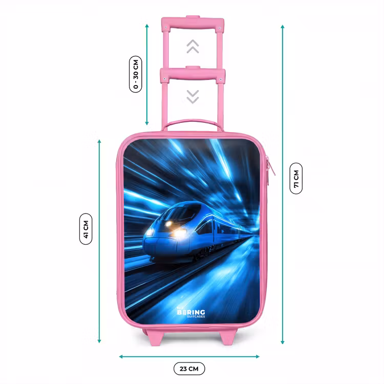 Supersnelle trein in neonblauwe tunnel Kinderkoffer - Roze klein -productfoto_formaten