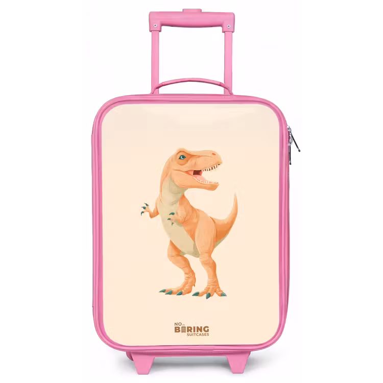 T-rex dino in oranje kleuren Kinderkoffer - Roze klein -zz3dotto