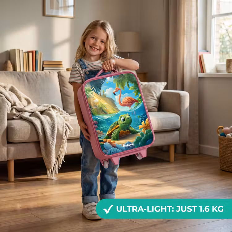 Schildpad in tropisch water met flamingo Kinderkoffer - Roze klein -sfeer2_EN