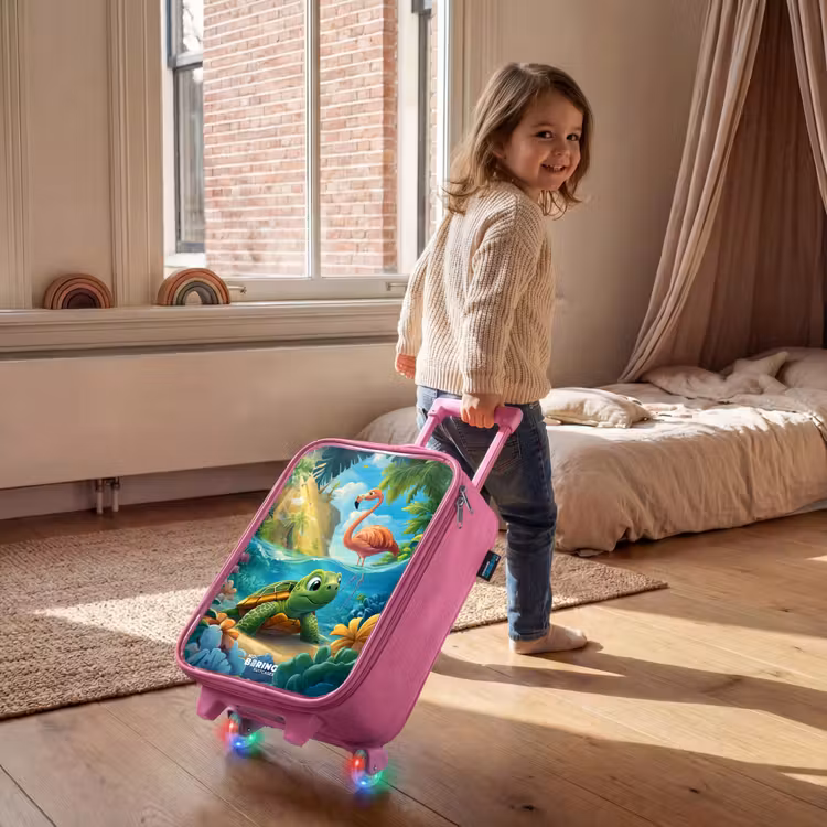 Schildpad in tropisch water met flamingo Kinderkoffer - Roze klein -sfeer1